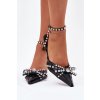 Zdobené lakované lodičky s odkrytou pätou čierne redaine / P-1442 BLACK (Veľkosť 36)
