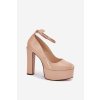 Lakovane lodičky na vysokom podpätku a platforme béžove nianka / C-240 BEIGE (Veľkosť 36)