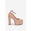 Lakovane lodičky na vysokom podpätku a platforme béžove nianka / C-240 BEIGE (Veľkosť 36)
