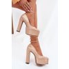 Lakovane lodičky na vysokom podpätku a platforme béžove nianka / C-240 BEIGE (Veľkosť 36)