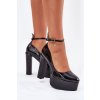 Lakované lodičky na vysokom podpätku a platforme čierne nianka / C-240 BLACK (Veľkosť 36)