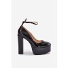 Lakované lodičky na vysokom podpätku a platforme čierne nianka / C-240 BLACK (Veľkosť 36)