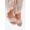 Béžové dámske šľapky na podpätku s ozdobnými detailmi z eko kože, kód produktu J1918 BEIGE (Veľkosť 36)