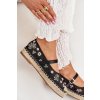 Síťované espadrilky s výšivkou na platformě černé Laxisa (Veľkosť 39)