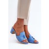 Dámské modré sandály na podpatku z z eko semišue Jemenna (Veľkosť 41)