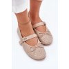 Zdobené baleríny s mašľou a remienkom béžove zdivisa / 1861 BEIGE (Veľkosť 36)