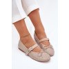 Zdobené baleríny s mašľou a remienkom béžove zdivisa / 1861 BEIGE (Veľkosť 36)