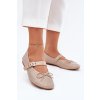 Zdobené baleríny s mašľou a remienkom béžove zdivisa / 1861 BEIGE (Veľkosť 36)