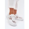 Biele dámske sieťové tenisky s eko kožou a sedmokráskami, kód produktu 8989 WHITE