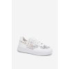 Biele dámske sieťové tenisky s eko kožou a sedmokráskami, kód produktu 8989 WHITE