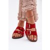 Červené dámske šľapky z eko semišu na korkovej platforme s rovnou podrážkou, kód produktu C-725 RED (Veľkosť 36)