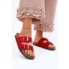 Červené dámske šľapky z eko semišu na korkovej platforme s rovnou podrážkou, kód produktu C-725 RED (Veľkosť 36)