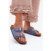 Modré dámske sandále z eko semišu na korkovej platforme s rovnou podrážkou, kód produktu C-725 BLUE (Veľkosť 36)