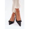 Lakované Sandále na jehlách s mašľou čierne naylna / C-712 BLACK (Veľkosť 36)