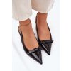 Lakované Sandále na jehlách s mašľou čierne naylna / C-712 BLACK (Veľkosť 36)