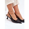 Lakované Sandále na jehlách s mašľou čierne naylna / C-712 BLACK (Veľkosť 36)