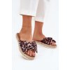 Hnedé dámske šľapky s pletením a mašľou, textil, s rovnou podrážkou, kód produktu C-639 LEOPARD (Veľkosť 36)