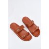 2159063 7 hnede damske papuce z eko koze s rovnou podrazkou kod produktu c 775 camel
