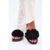 Čierne dámske papuče s eko kožou a kvetinovým vzorom na rovnej podrážke, kód produktu M361 BLACK (Veľkosť 37)