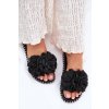 Čierne dámske papuče s eko kožou a kvetinovým vzorom na rovnej podrážke, kód produktu M361 BLACK (Veľkosť 37)