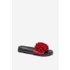 Červené dámske papuče z eko kože s kvetinovým motívom na rovnej podrážke, kód produktu M361 RED (Veľkosť 37)