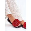 Červené dámske papuče z eko kože s kvetinovým motívom na rovnej podrážke, kód produktu M361 RED (Veľkosť 37)