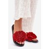 Červené dámske papuče z eko kože s kvetinovým motívom na rovnej podrážke, kód produktu M361 RED (Veľkosť 37)