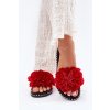 Červené dámske papuče z eko kože s kvetinovým motívom na rovnej podrážke, kód produktu M361 RED (Veľkosť 37)