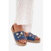 Tmavomodré dámske papuče na platforme s eko kožou a zlatými doplnkami, kód produktu M536 NAVY (Veľkosť 36)
