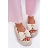 Dámske kožené Sandále na platforme s mašľou chebello 4641 béžove / 4641 BEŻOWY JASNY (Veľkosť 38)