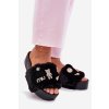 Dámské papuče Na Platformě S Kožíškem A Zlatými Klipy Černé Livira (Veľkosť 36)