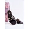 Dámske kožené papuče s zdobením čierne brien / MY-33171 BLACK (Veľkosť 38)