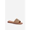 Ploché Dámske žabky s pletením a ozdobou beige omenna / 24SD98-6982 CAMEL (Veľkosť 36)