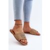 Ploché Dámske žabky s pletením a ozdobou beige omenna / 24SD98-6982 CAMEL (Veľkosť 36)