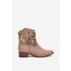 Zazoo 3404 Děrované Kozačky Kavalíra Na Nízkém Podpatku Kožené Tmavě Béžové (Veľkosť 36)