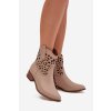 Zazoo 3404 Děrované Kozačky Kavalíra Na Nízkém Podpatku Kožené Tmavě Béžové (Veľkosť 36)