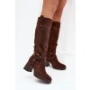 Zateplené dámské kozačky na podpatku s prošíváním čokoládové Alessara (Veľkosť 36)