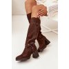 Zateplené dámské kozačky na podpatku s prošíváním čokoládové Alessara (Veľkosť 36)