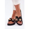 Dámske papuče s mašľou a zlatou broží čierne lynara / CK323 BLACK (Veľkosť 37)