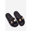 Dámske papuče s mašľou a zlatou broží čierne lynara / CK323 BLACK (Veľkosť 37)