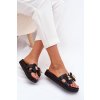 Dámske papuče s mašľou a zlatou broží čierne lynara / CK323 BLACK (Veľkosť 37)