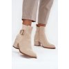 Zateplené dámské kotníkové boty na podpatku se zlatými prvky světle béžové Ambrine (Veľkosť 36)