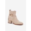Zateplené dámské kotníkové boty na podpatku se zlatými prvky světle béžové Ambrine (Veľkosť 36)