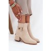 Zateplené dámské kotníkové boty na podpatku se zlatými prvky světle béžové Ambrine (Veľkosť 36)