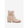 Zateplené dámské kotníkové boty na podpatku se zlatými prvky světle béžové Ambrine (Veľkosť 36)