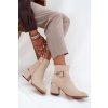Zateplené dámské kotníkové boty na podpatku se zlatými prvky světle béžové Ambrine (Veľkosť 36)