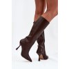 Dámské kozačky na podpatku nad koleno čokoládové Vionette (Veľkosť 36)