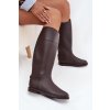 Vysoké dámské holínky na ploché podrážce čokoládové Melianne (Veľkosť 36)
