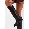 Zateplené dámské kozačky na nízkém podpatku s páskem a stříbrným detailem Černé Geraline (Veľkosť 38)