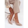 Lakované eko kožené Dámske lodičky s špičatými nosky béžove jadira / LE139P KHAKI (Veľkosť 36)